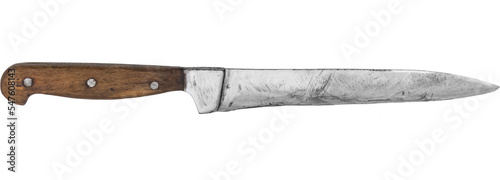 old vintage kitchen knife. isolated on a transparent background