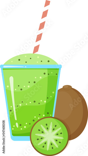 Fresh fruit smoothie shake cocktail vector illustration. Isolated on white background collection of glass with layers of sweet vitamin juice cocktail with fruits for smoothies summer menu © moonnoon