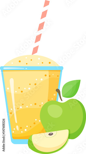 Healthy diet smoothie drink vector illustration. Glass and bottle with straw and layered fresh cocktail in color with raw fruit smoothie banner isolated on white background