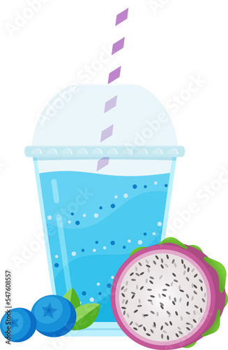 Fresh fruit smoothie shake cocktail set vector illustration. Glass with layers of sweet vitamin juice cocktail or protein shake in rainbow colors with fruits for smoothies summer menu