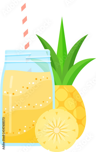 Vegeterian smoothie shake cocktail vector illustration. Glass jar with layers of sweet vitamin juice cocktail or protein shake with fresh fruits for smoothies fitness bar design