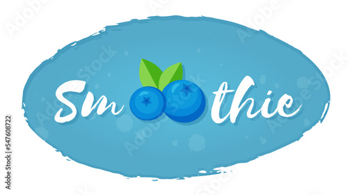 Isolated blueberry blue label smoothie fruit shake vector illustration. Hand drawn sign Smoothie on blue background in white frame on smoothies drink cocktail sticker for shop decoration design