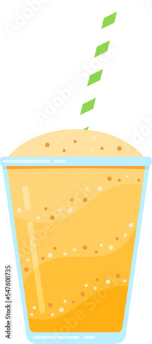Natural fruit smoothie vector illustration. Sweet protein shake or vegeterian juicy cocktail set in glass cup with straw for smoothie social media promotion banner