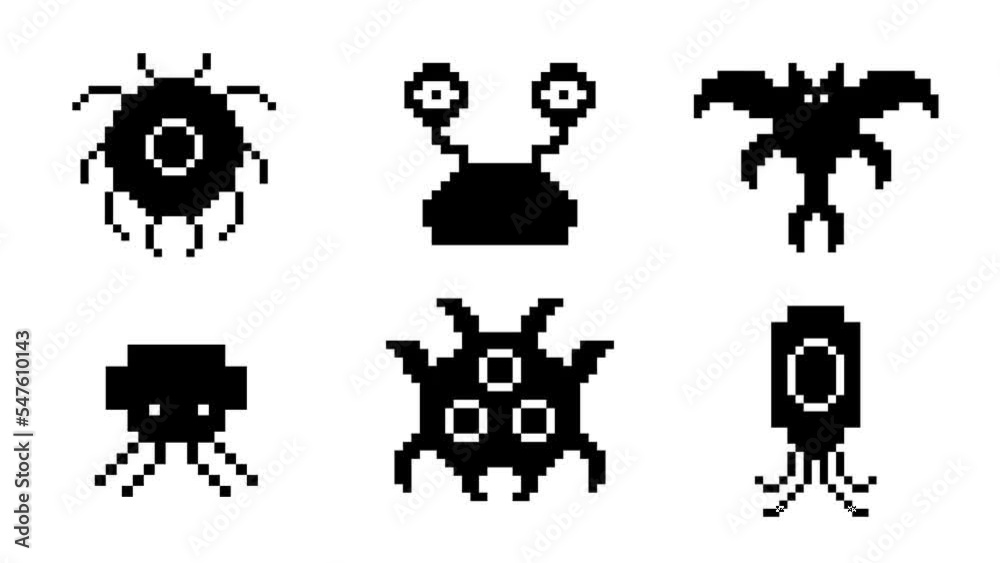 black pixel monster animation on white screen