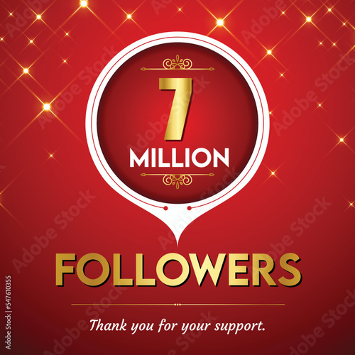 Golden 7 million with star and red background. Vector illustration.