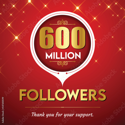 Golden 600 million with star and red background. Vector illustration. photo