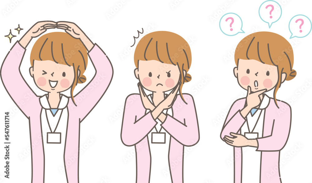 マルとバツ 若い女性看護師表情イラストセット マルとバツ 若い女性看護師表情イラストセット