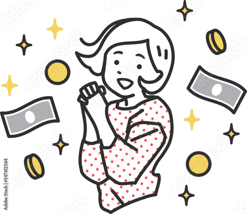 お金が沢山手に入ってウハウハ喜んでいる女性