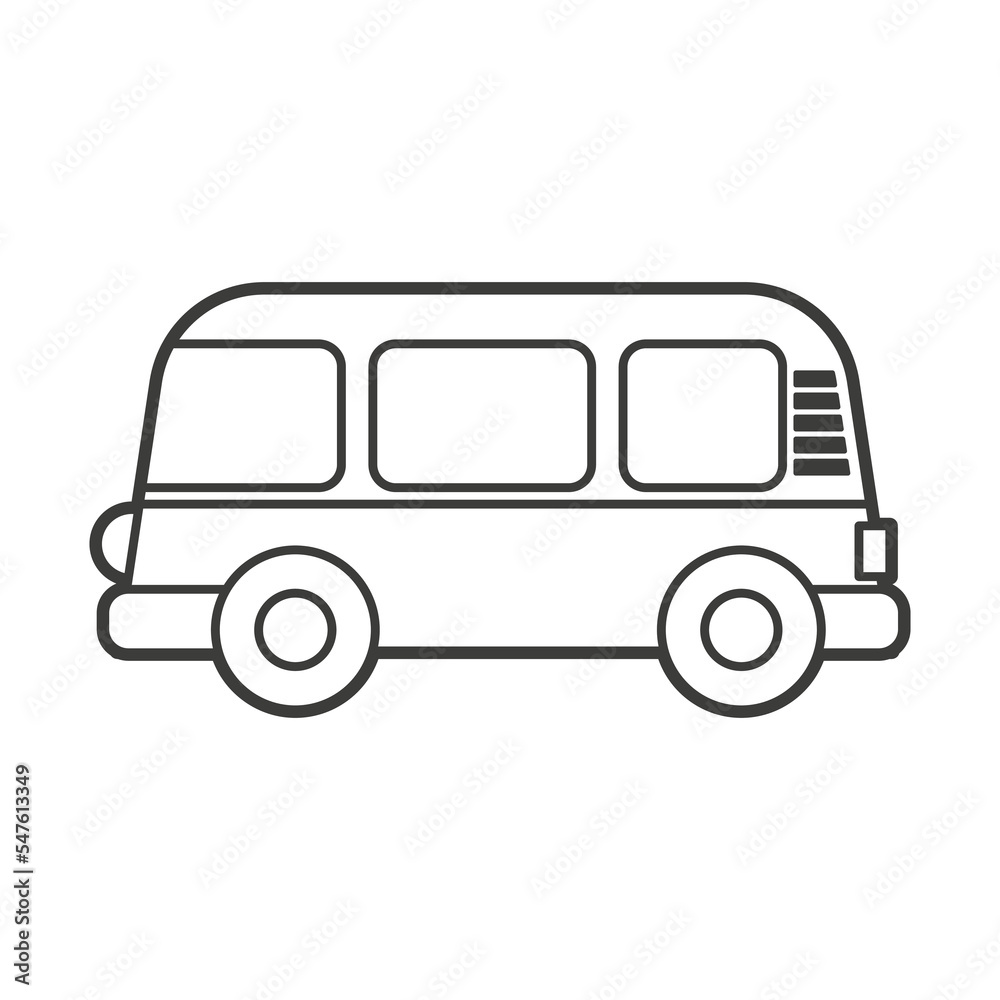 Vector Illustration of an retro minivan. Icon style with black outline. Logo design. Coloring book for children