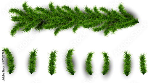 Seamless pattern of Christmas garland from green pine twigs isolated on transparent background