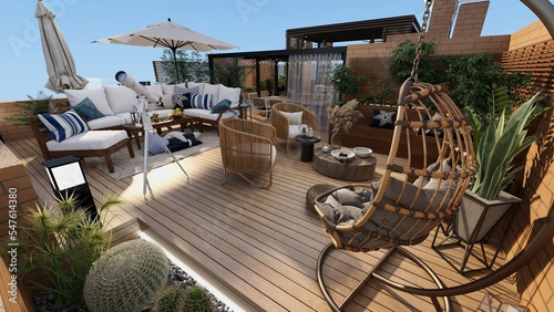 Foto terraza de casa de lujo con jacuzzi y cocina de exterior