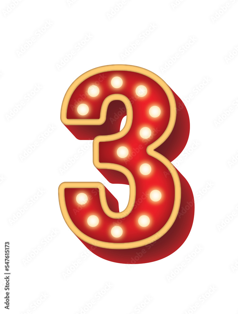 Naklejka premium 02 Number Alphabet Bulb Light Red 3