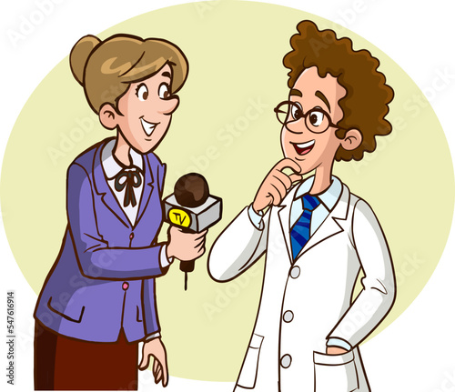 journalist and doctor interviewing cartoon vector illustration