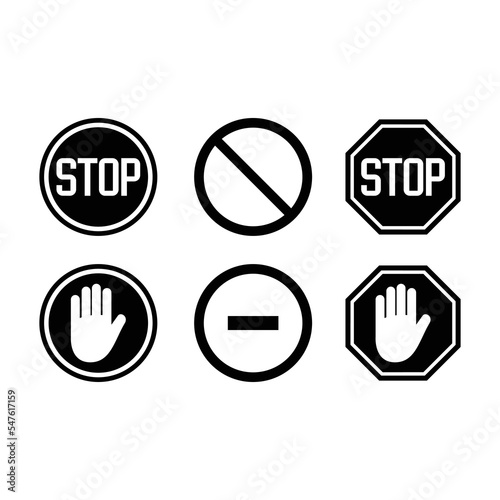 set of stop sign silhouette illustration, a simple vector design