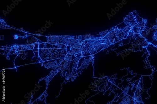 Street map of Mascat (Oman) made with blue illumination and glow effect. Top view on roads network photo