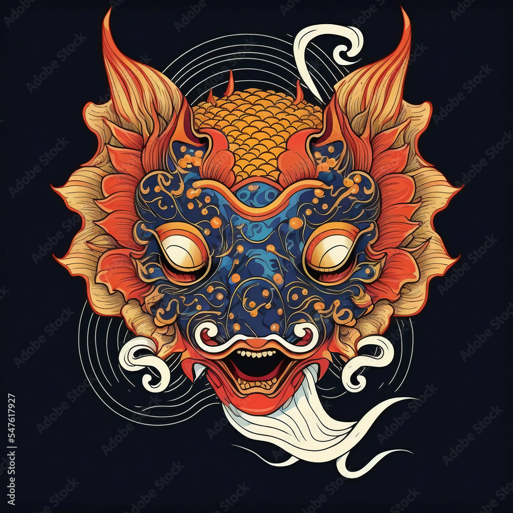 Japanese kitsune koi carp mask. Generative AI Japanese kitsune koi carp mask. Generative AI