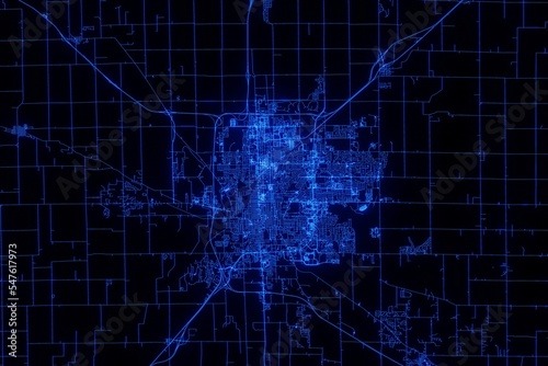 Street map of Bloomington (Illinois, USA) made with blue illumination and glow effect. Top view on roads network photo