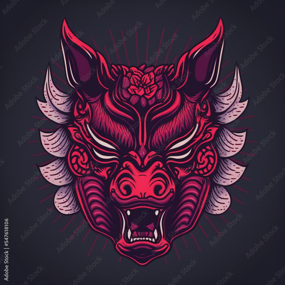 Japanese kitsune wild boar mask. Generative AI Japanese kitsune wild boar mask. Generative AI