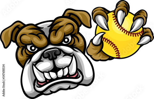 A bulldog animal softball sports team cartoon mascot