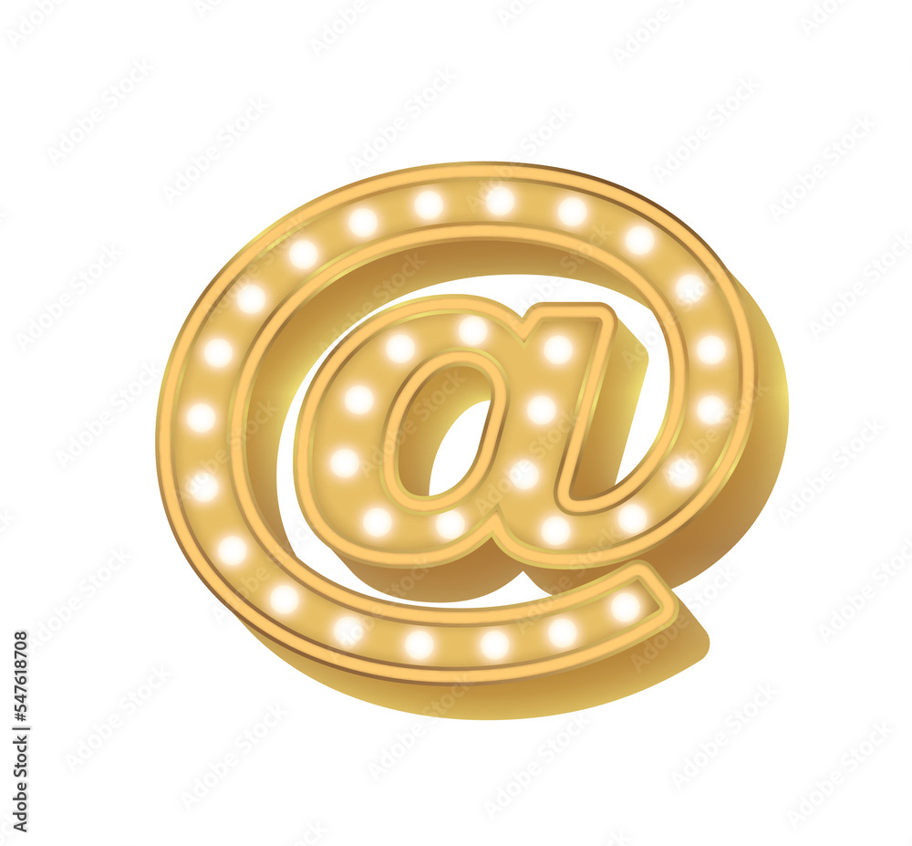 Obraz premium 02 Alphabet Gold Bulb Light Symbol At Sign