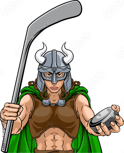 A female viking woman ice hockey sports team cartoon mascot