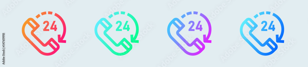 24 hours line icon in gradient colors. Service time signs vector illustration.