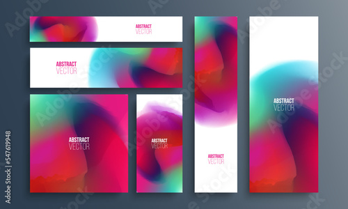 Set of vibrant colored banners and flyers. Bright abstract backgrounds with multicolored blurred gradients for your creative graphic design. Vector illustration. © DmVector