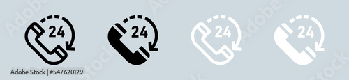 24 hours icon set in black and white. Service time signs vector illustration.