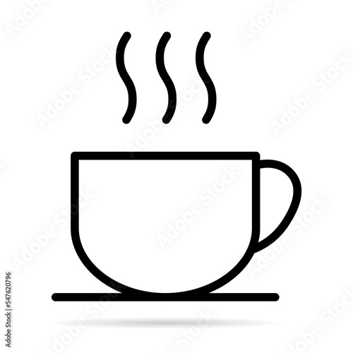 Coffee icon with shadow  breakfast drink cafe  cappuccino  hot simple isolated illustration  vector line