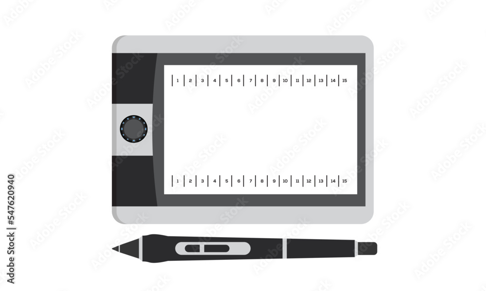 digital tablet Graphics pad  with screen and pen for drawing vector illustration and flat icon.