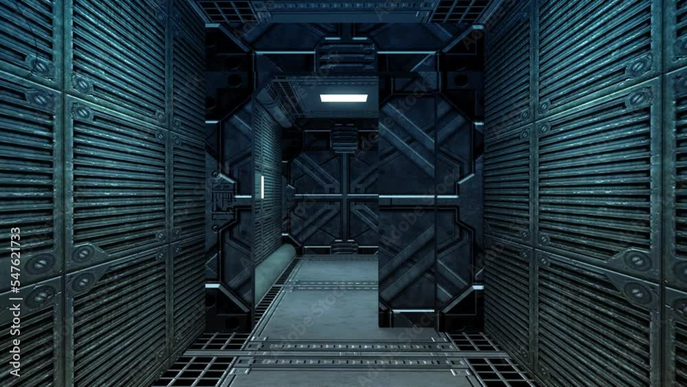 Large space base corridor with opening doors