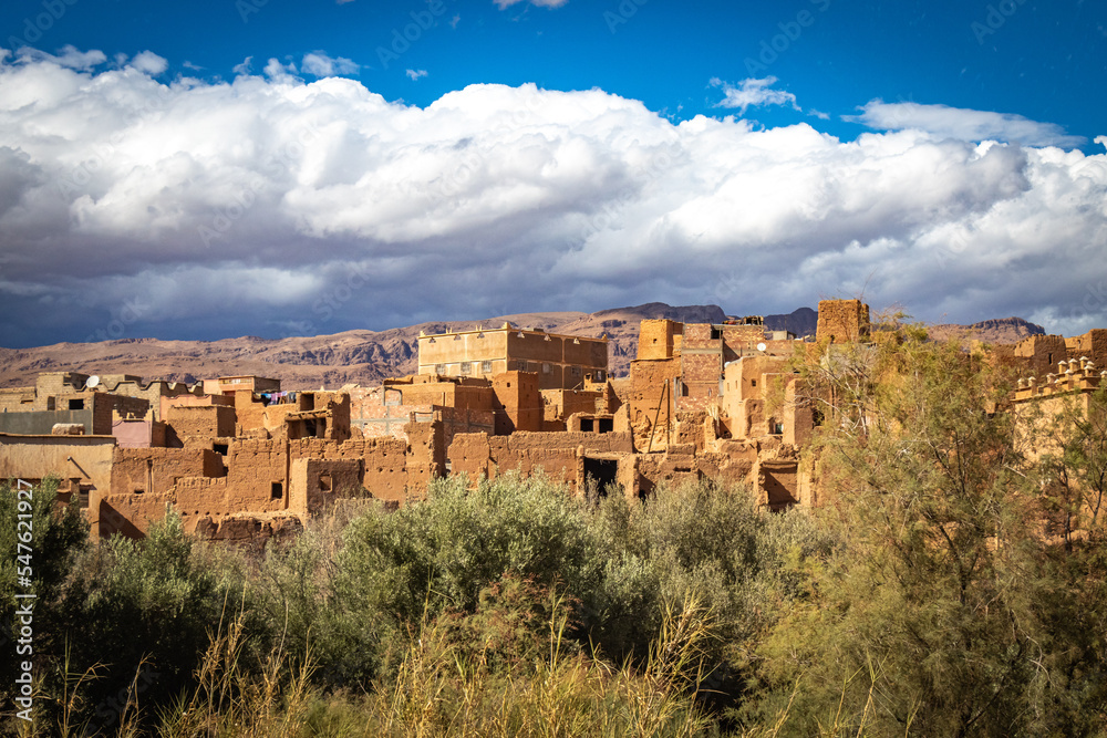 kasbah, valley of roses, morocco, oasis, river, m'goun, high atlas mountains, north africa, dramatic sky