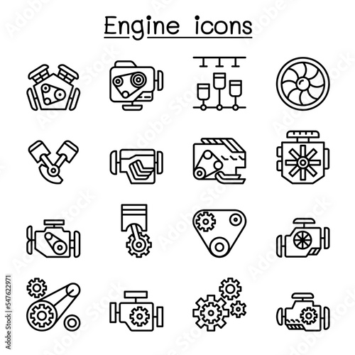 Engine icon set in thin line style
