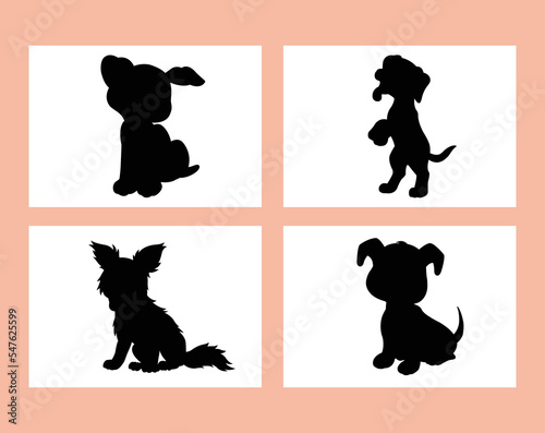 Set of dog silhouette vector isolated on white background animals silhouette set coloring book kids