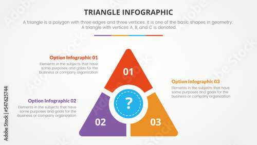 infographic triangle concept for slide presentation with 3 point list