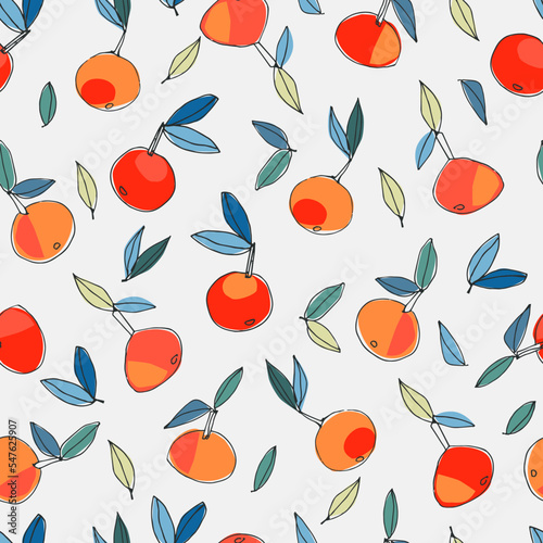 Seamless pattern with hand drawn orange for surface design, posters, illustrations. Healthy vegan food, tropical fruit
