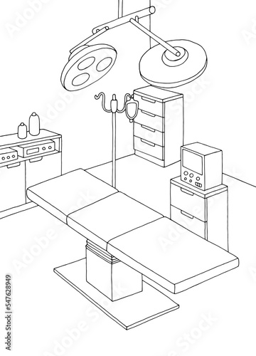 Operating room graphic black white interior vertical sketch illustration vector 
