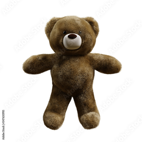 Cute teddy bear 3D rendering on transparent background