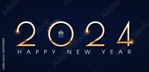 Happy new 2024 year Elegant gold text with light. Minimal text template