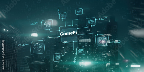 Gamefi concept. Game decentralized finance. Blockchain game