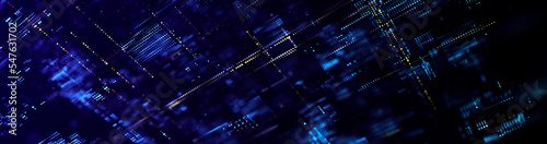 Big Data technology background. Microchip and computer parts. City of the future. 3d rendering