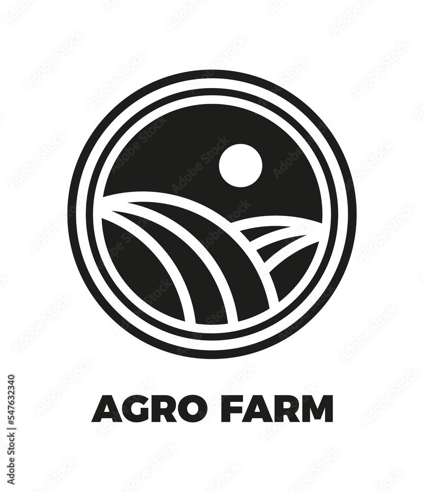 Agro farm emblem, label, signboard. Design a template for your eco company, bioproducts, or farm products store. Vector silhouette icon. Agro farm emblem, label, signboard. Design a template for your eco company, bioproducts, or farm products store. Vector silhouette icon.