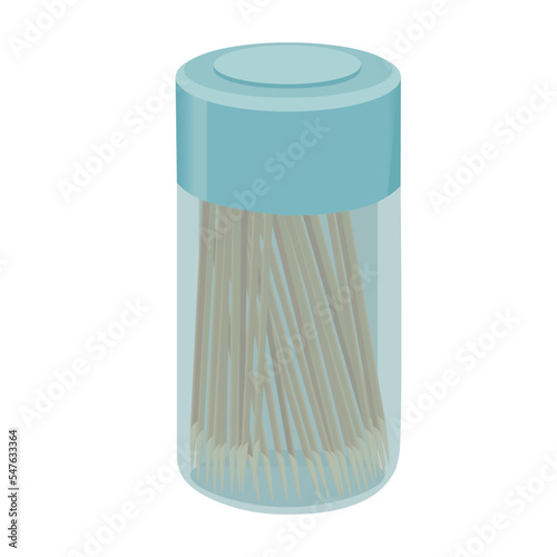 Container with toothpicks on white background