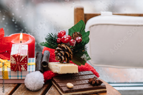 variety of nougat with Christmas decorations photo