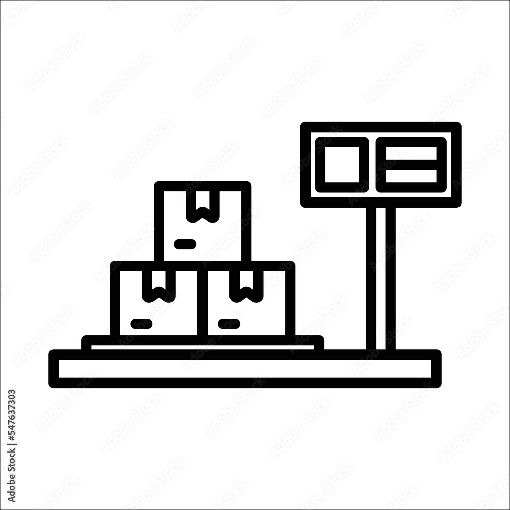 Cargo electronic scale icon. Industrial scale for parcel boxes. Vector illustration Cargo electronic scale icon. Industrial scale for parcel boxes. Vector illustration