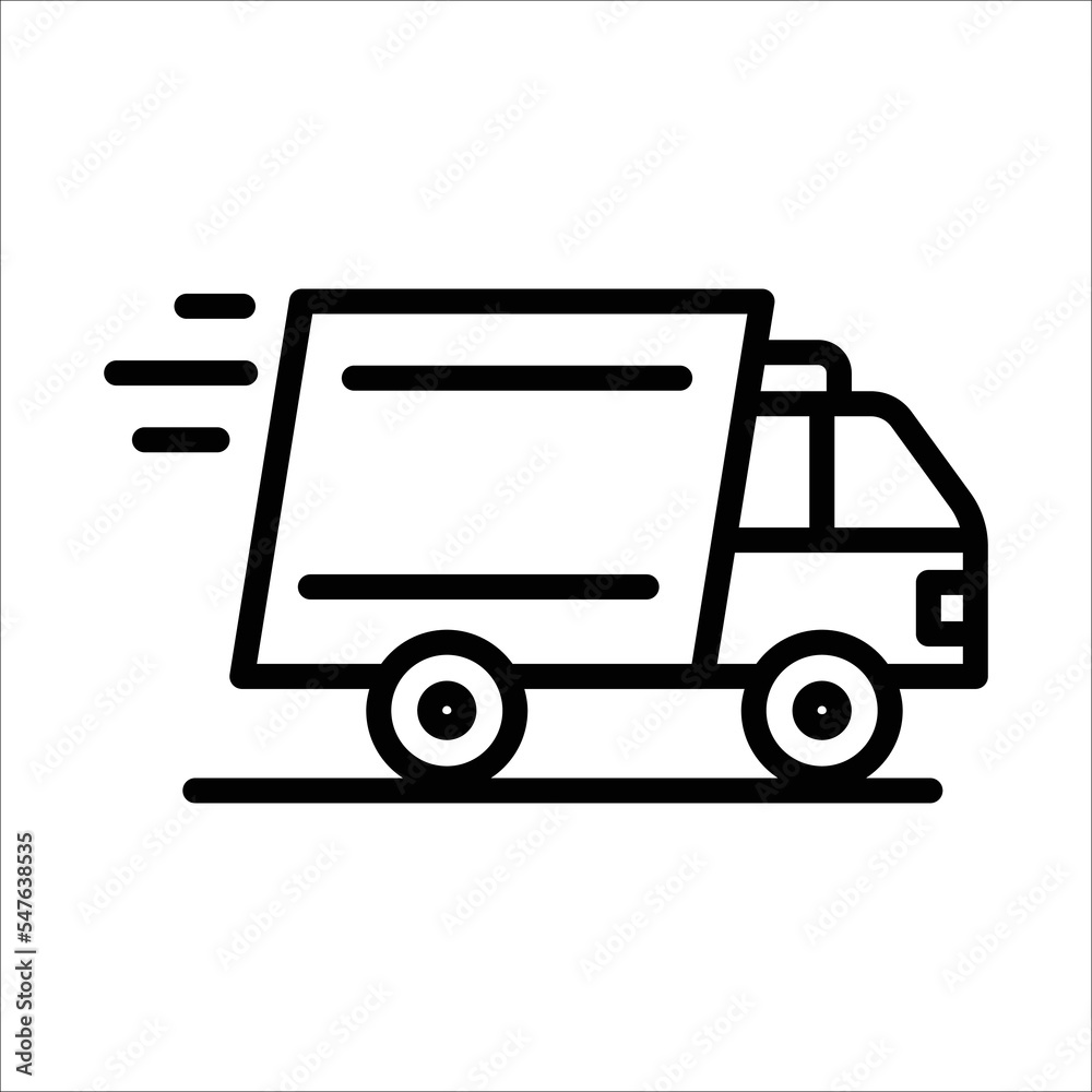 Fast delivery truck icon, express delivery, quick move, line symbol on white background Fast delivery truck icon, express delivery, quick move, line symbol on white background