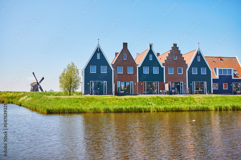 Colorful houses in marine park in Volendam