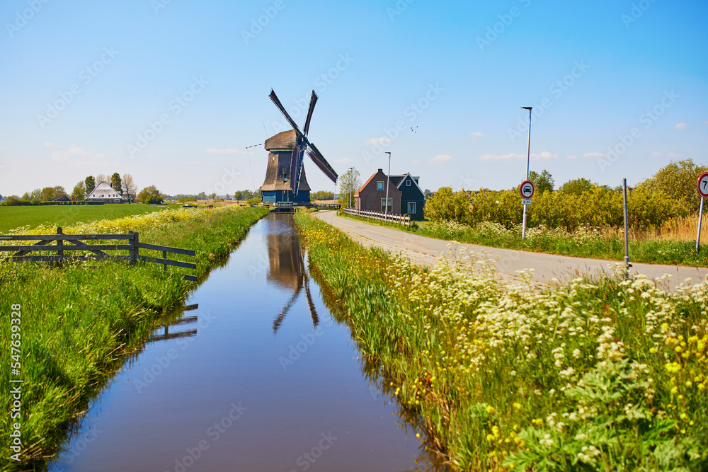 Traditional Dutch windmill on the field Traditional Dutch windmill on the field