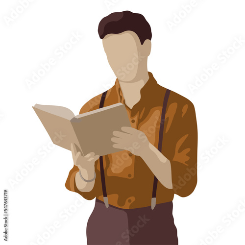 Vector guy reading a book in a terracotta shirt 