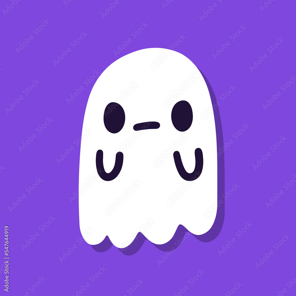 Fototapeta premium Cute cartoon ghost on purple background.